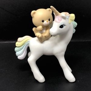 Vintage Enesco Porcelain Teddy Bear on Unicorn Figurine 1984